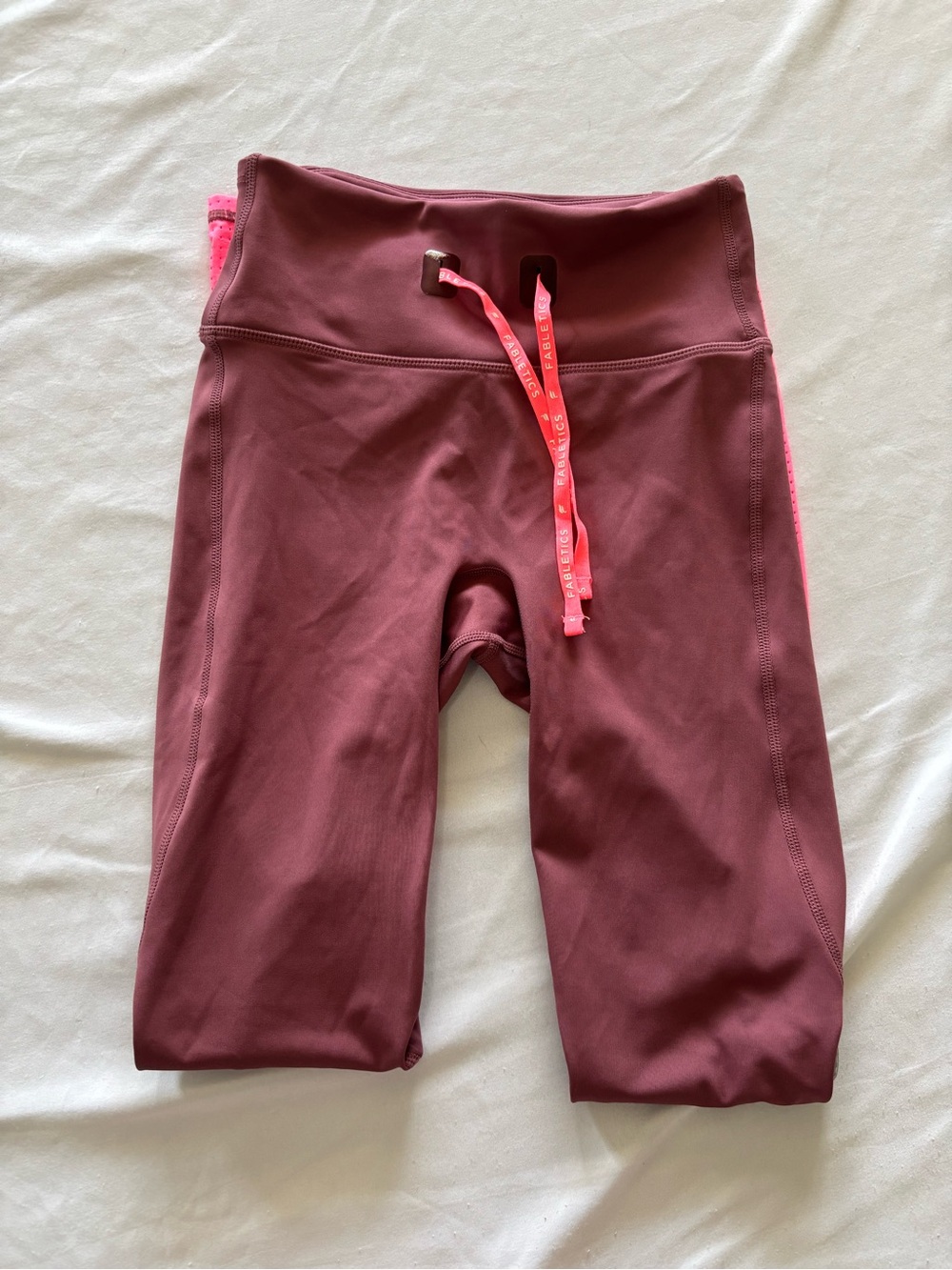 Fabletics Burgundy Capri Leggings with Pink Drawstring
